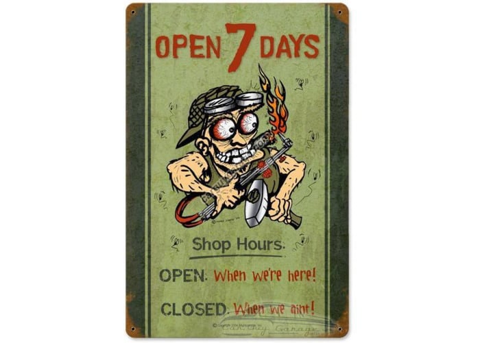 Shop Hours Metal Sign - 12" x 18"