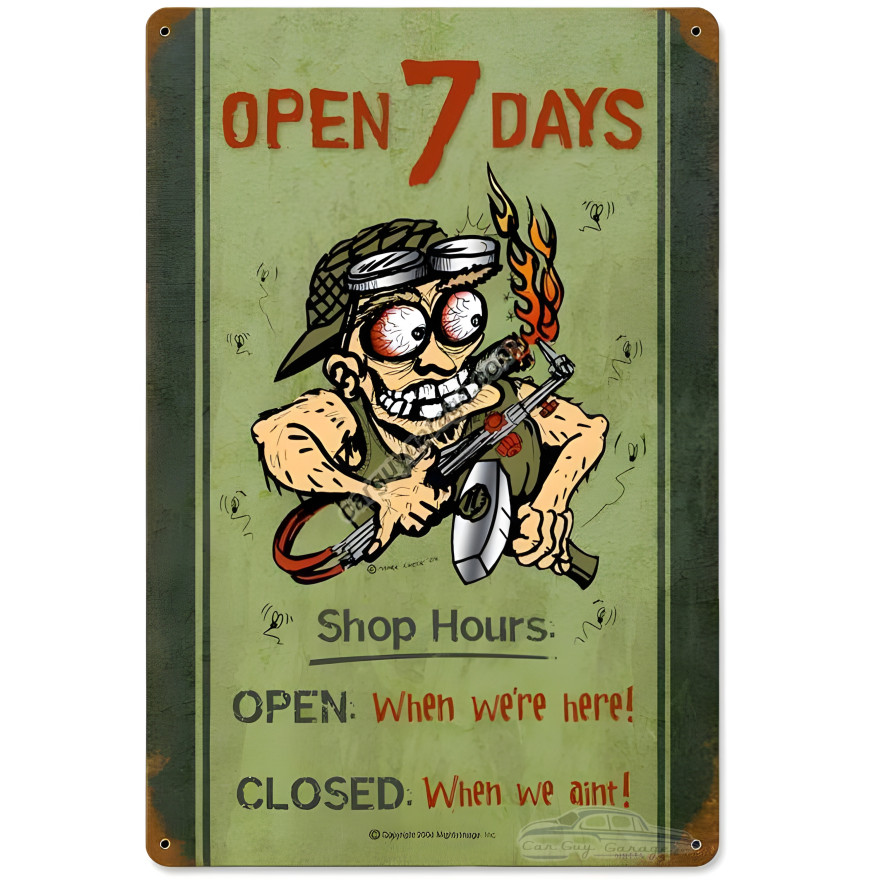 Shop Hours Metal Sign - 12" x 18"