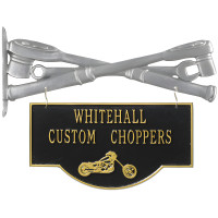 Personalized Double-Sided Chopper Hanging Garage Plaque, Cast Aluminum