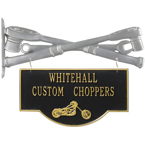 Personalized Cast Aluminum 2-Sided Hanging Garage Chopper Plaque