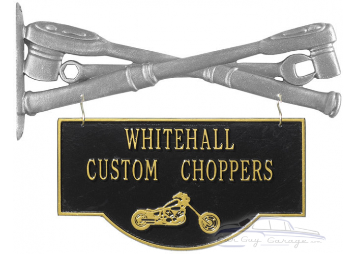 Personalized Cast Aluminum 2-Sided Hanging Garage Chopper Plaque