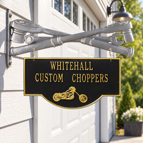 Personalized Double-Sided Chopper Hanging Garage Plaque