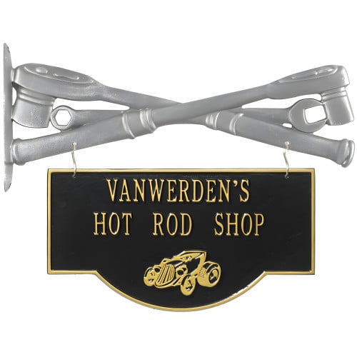 Personalized Cast Aluminum 2-Sided Hanging Garage Hot Rod Plaque