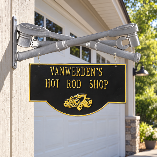 Personalized Garage Sign - 2-Sided Cast Aluminum Hot Rod
