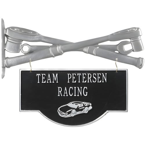 Personalized Cast Aluminum 2-Sided Hanging Garage Racecar Plaque