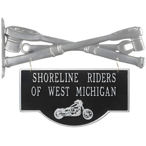 Personalized 2-Sided Motorcycle Garage Plaque with Wrench Bracket