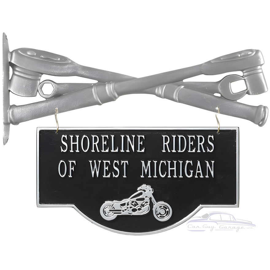 Personalized Cast Aluminum 2-Sided Hanging Garage Motorcycle Plaque Personalized Cast Aluminum 2-Sided Hanging Garage Motorcycle Plaque
