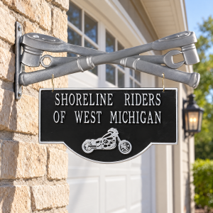 Personalized Motorcycle Garage Sign with Wrench Bracket