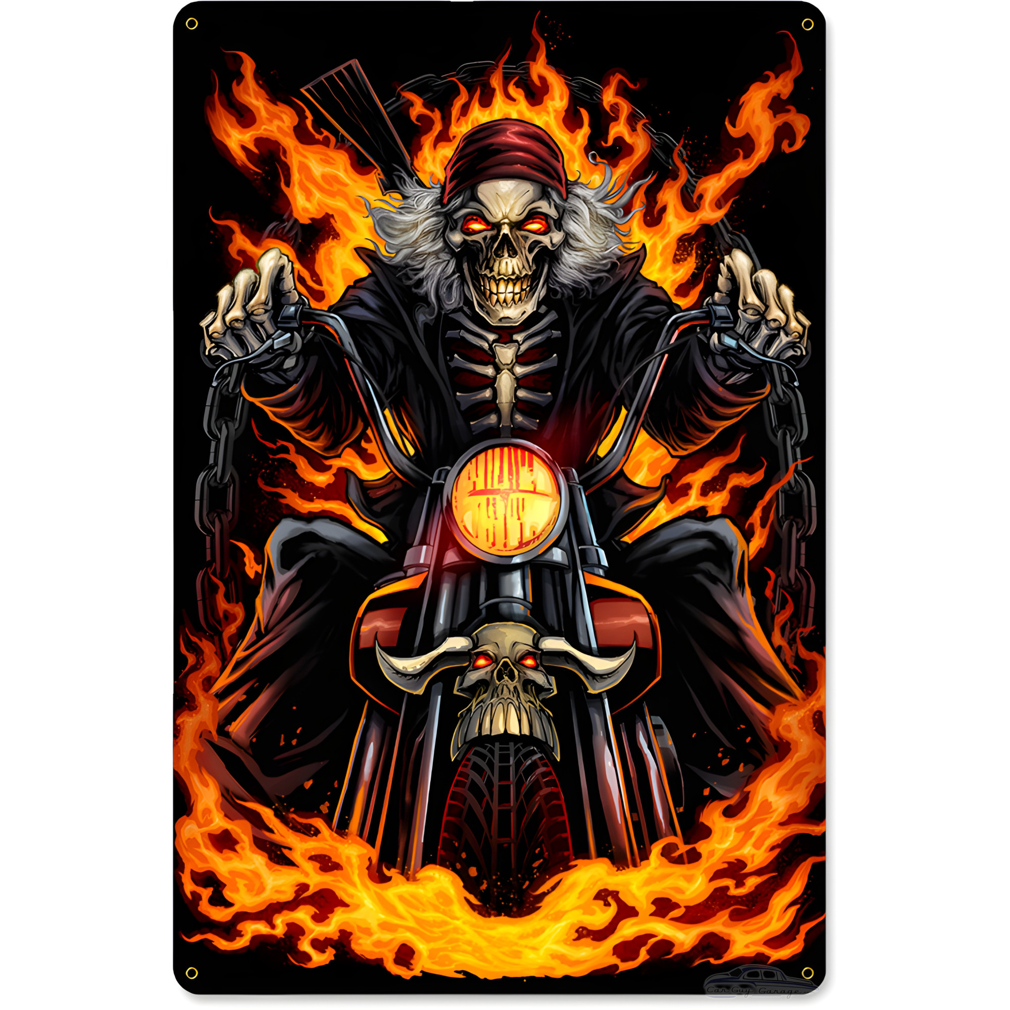 Skeleton Rider Motorcycle Metal Sign - 18 x 12