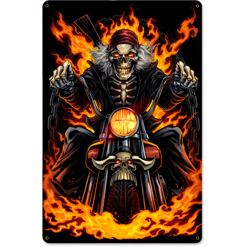Skeleton Rider Metal Sign - 18" x 12"