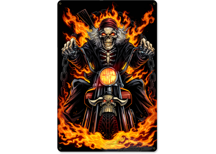Skeleton Rider Metal Sign - 18" x 12"