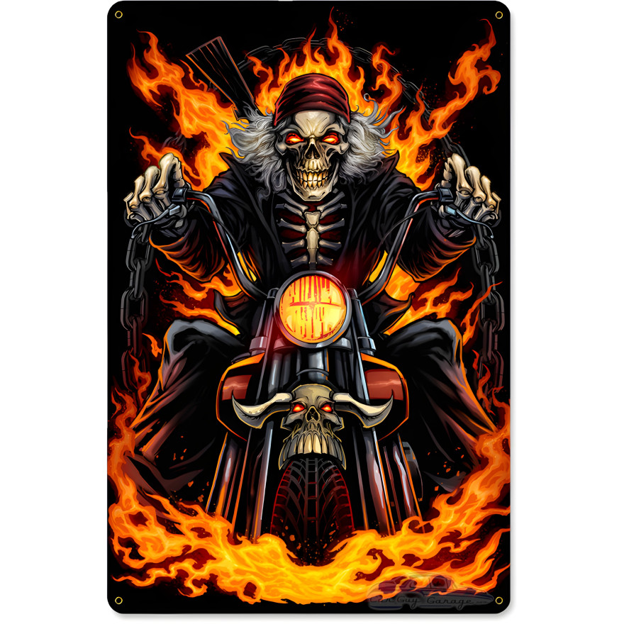 Skeleton Rider Metal Sign - 18" x 12"