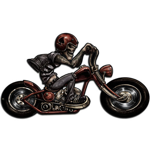 Skull Biker Right Metal Sign - 24" x 14"