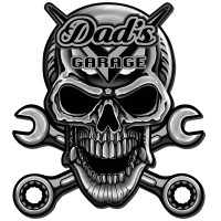 Dad's Garage Skull Chrome Metal Sign - 18" x 18"