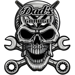 Dad's Garage Skull Chrome Metal Sign - 24" x 24"
