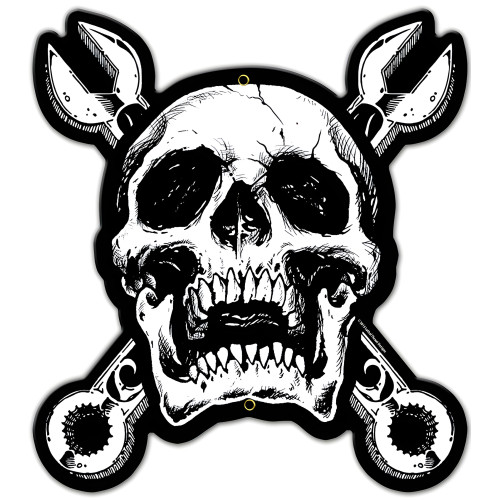 Skull and Cross Wrenches Metal Sign - 15" x 16"
