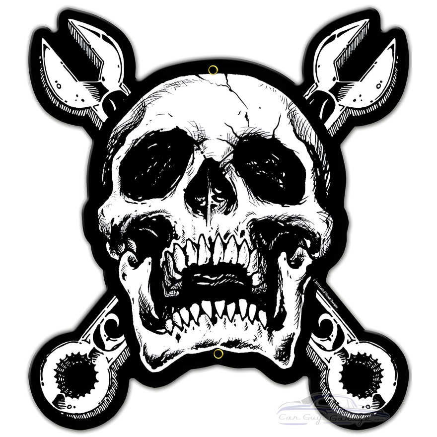 Skull and Cross Wrenches Metal Sign - 15" x 16"