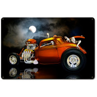 Skull Rat Rod Metal Sign - 18" x 12"