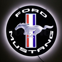 Ford Mustang Tri-Bar Pony LED Backlit Wall Sign - 16" Round