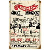 Hot Wheels Snake vs Mongoose Fremont Raceway Metal Sign - 12" x 18"