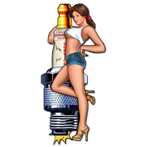 Spark Plug Girl Metal Sign - 18" x 38"