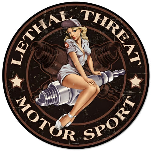 Spark Plug Pinup Metal Sign - 14" Round