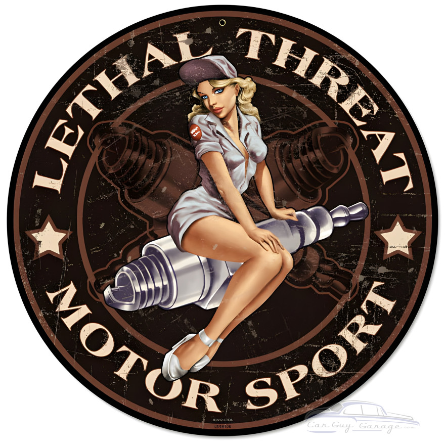 Spark Plug Pinup Metal Sign - 14" Round