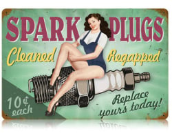 Spark Plugs Pin Up Metal Sign - 18" x 12"