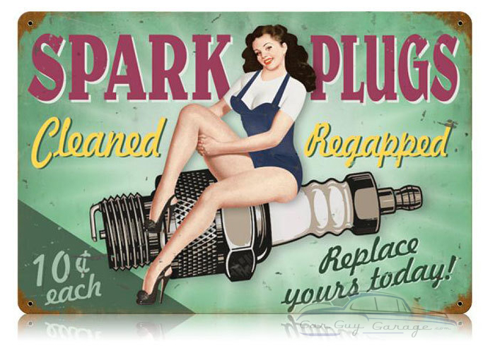 Spark Plugs Pin Up Metal Sign - 18" x 12"