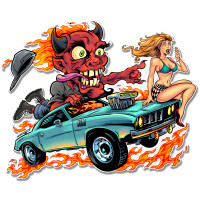 Speed Demon Flaming Hot Rod Metal Sign - 17" x 13"