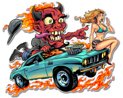 Speed Demon Flaming Hot Rod Metal Sign - 17" x 13"