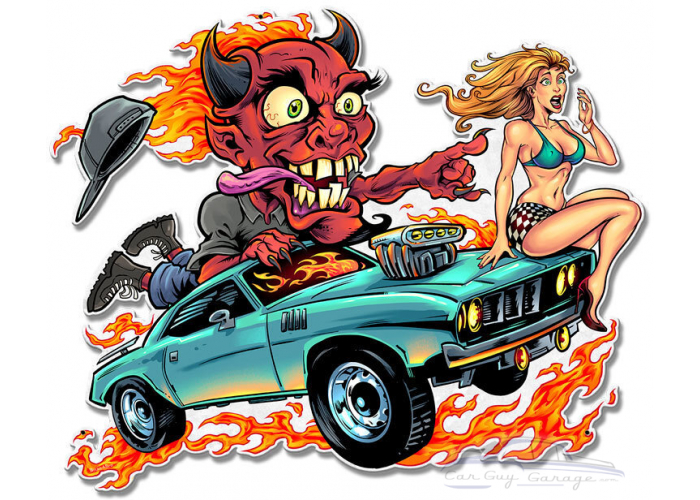 Speed Demon Flaming Hot Rod Metal Sign - 17" x 13"