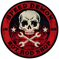 Speed Demon Red Skull Metal Sign - 28" Round