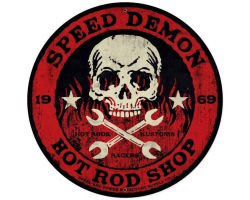 Speed Demon Red Skull Metal Sign - 28" Round