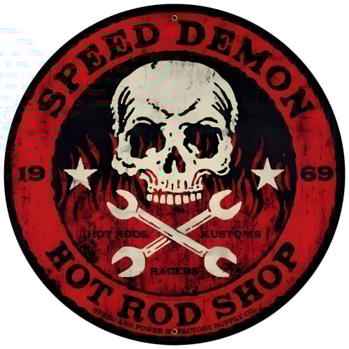 Speed Demon Red Skull Metal Sign - 28" Round