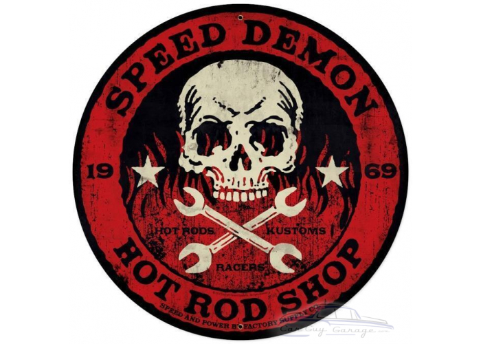 Speed Demon Red Skull Metal Sign