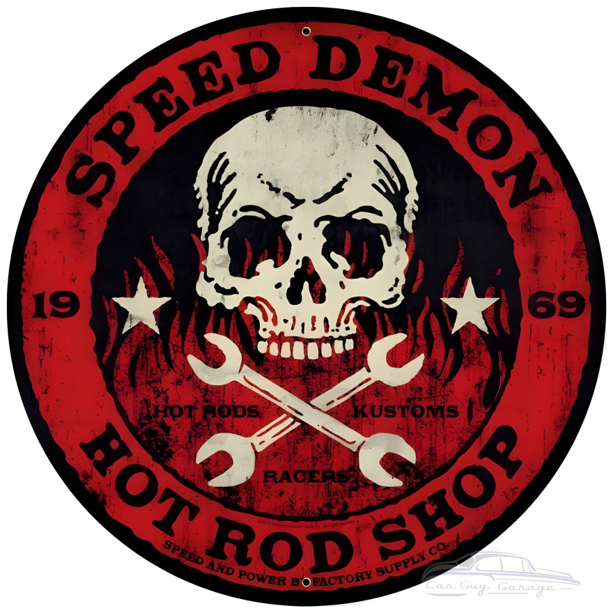 Speed Demon Red Skull Metal Sign - 28" Round