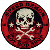 Speed Demon Red Skull Metal Sign - 14" Round