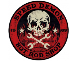 Speed Demon Red Skull Metal Sign - 14" Round