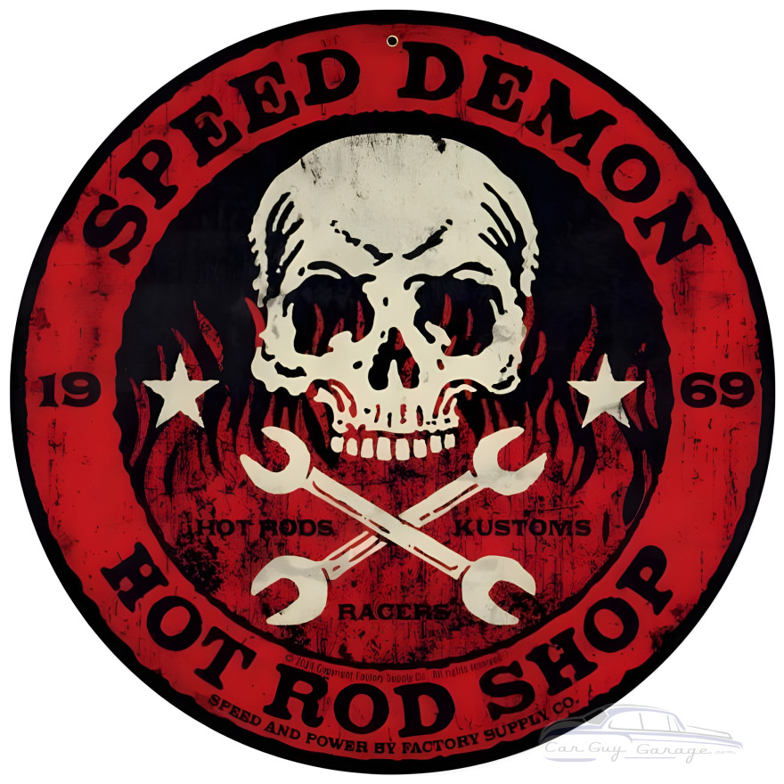 Speed Demon Red Skull Metal Sign - 14" Round