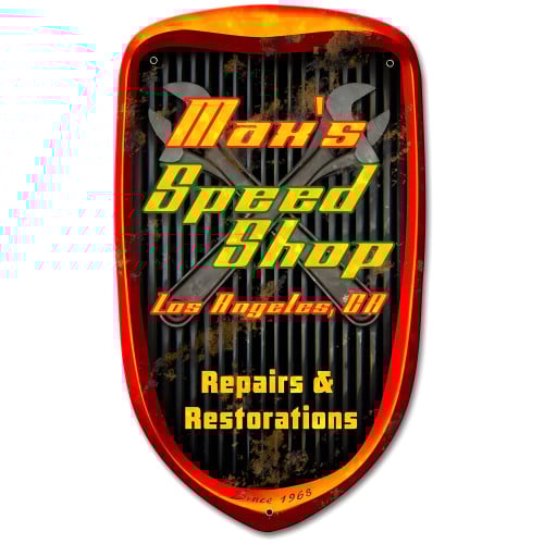 Speed Shop Grill Personalized Metal Sign - 14" x 24"