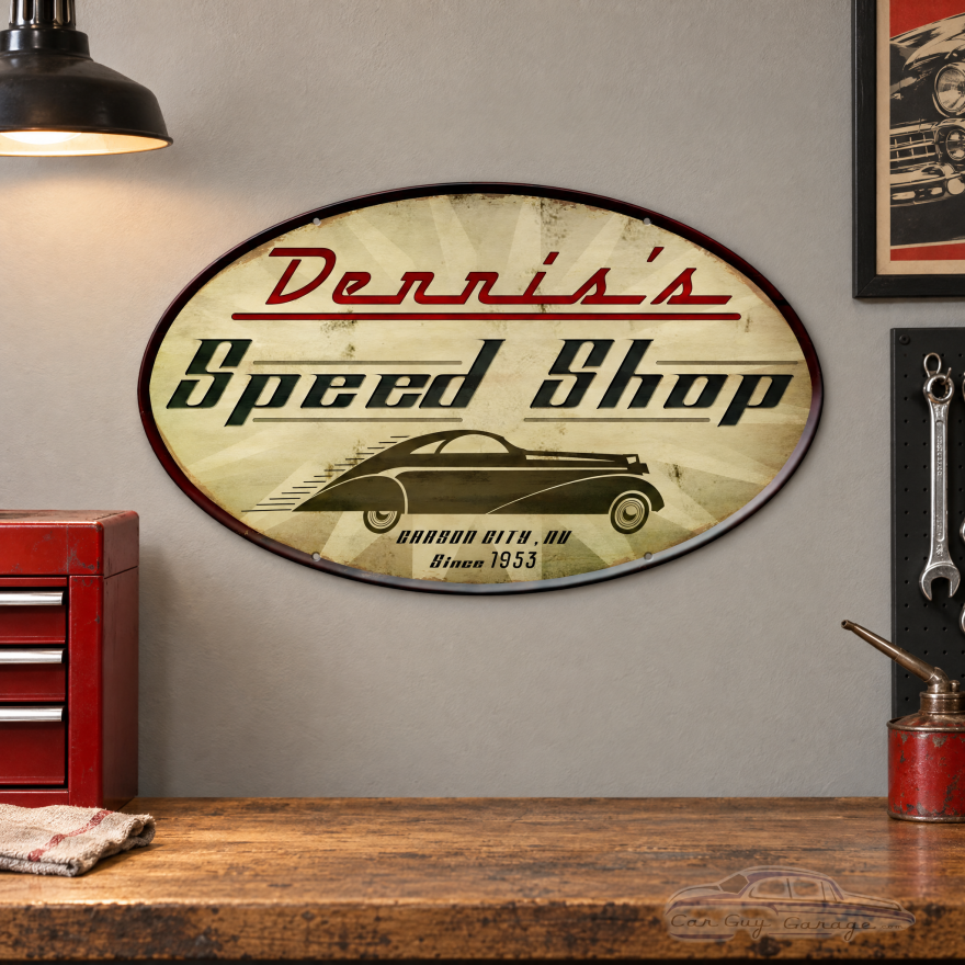 Vintage Speed Shop Automotive Metal Sign - 24" x 14"