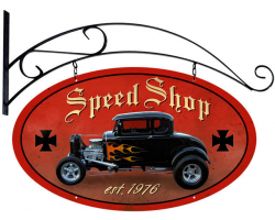 Speed Shop Metal Sign - 24" x 14" Double Sided with Hanging Bracket