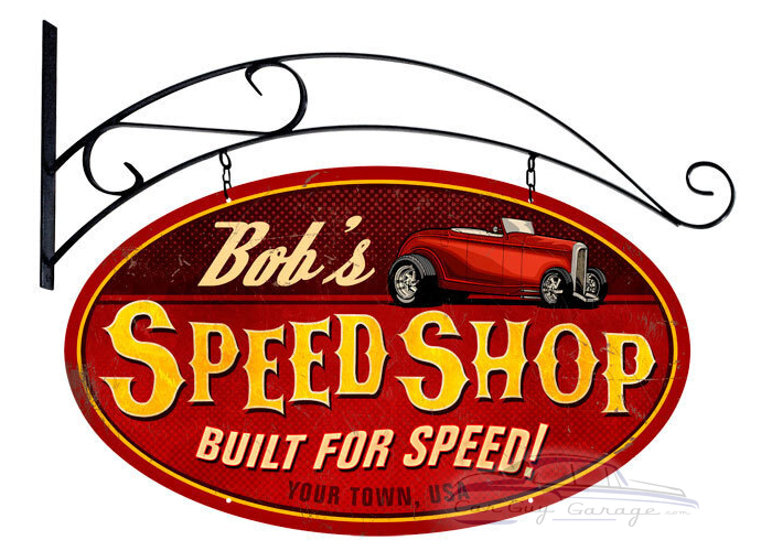 Speed Shop Metal Sign - 24" x 14" Double Sided Oval with Hanging Bracket