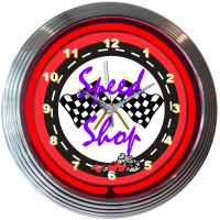 Speed Shop Racing Red Neon Garage Wall Clock - 15" Round