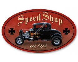 Speed Shop Oval Metal Sign