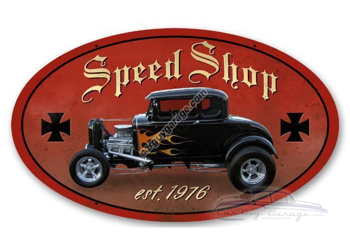 Speed Shop Oval Metal Sign