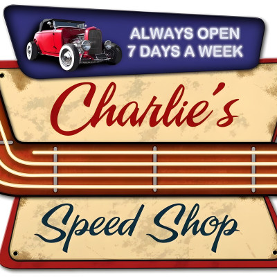 Custom Speed Shop Metal Sign - Personalized Garage Art