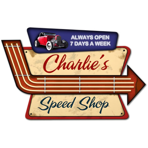 Speed Shop Personalized Metal Sign - 23" x 15"