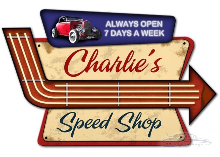 Speed Shop Personalized Metal Sign - 23" x 15"